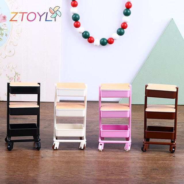 ZTOYL Dreischichtiger Trolley Esszimmerwagen, Puppenhaus Miniatur, Weiß - Bild 1