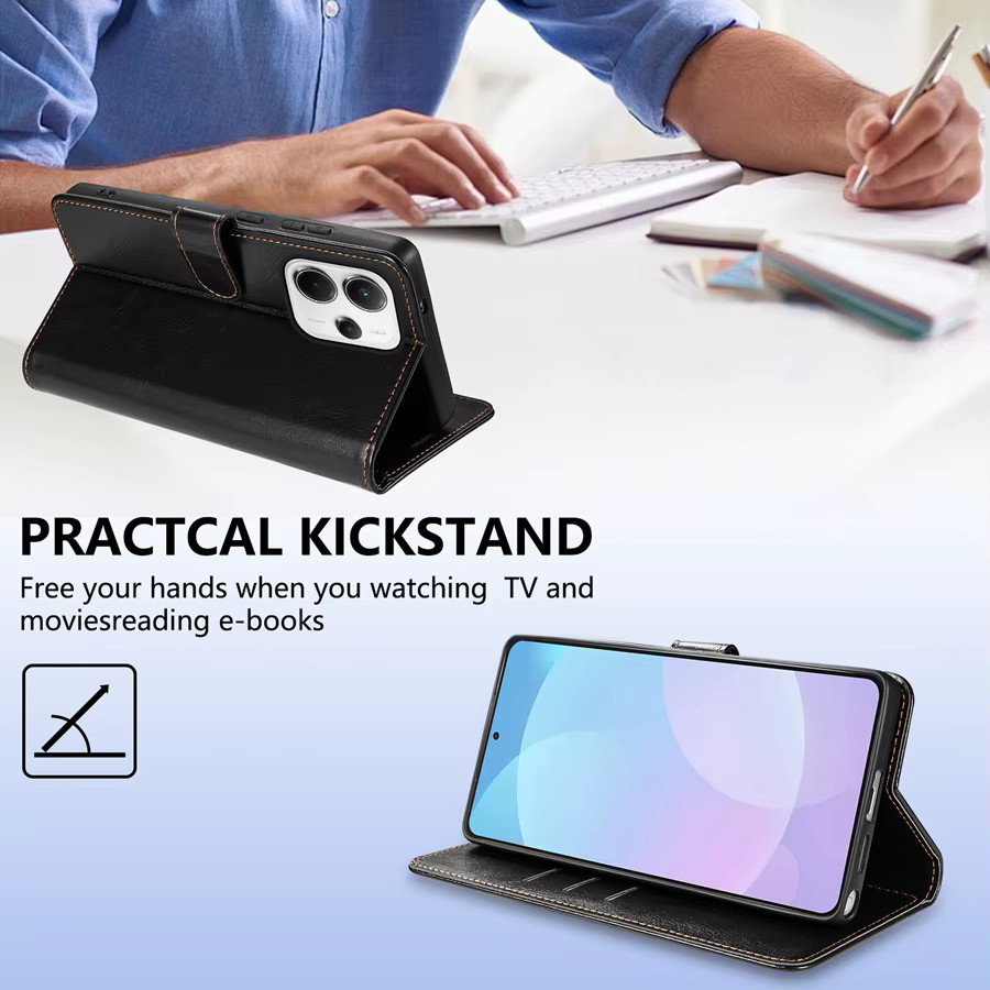 Magnetische Leder-Brieftasche mit Kartensteckplatz und LED-Abdeckung für Xiaomi Redmi Note Serie in Schwarz - Bild 3