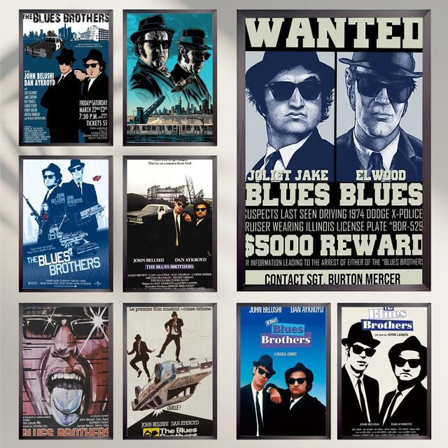 B-Blues B-Brothers Vintage-Filmplakat selbstklebend Wanddekoration im Hochformat - Bild 1
