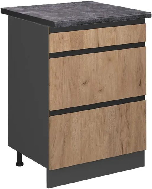 Vicco Küchenunterschrank R-Line Goldkraft Eiche/Anthrazit mit Schubladen, Breite: 60 cm - Bild 1
