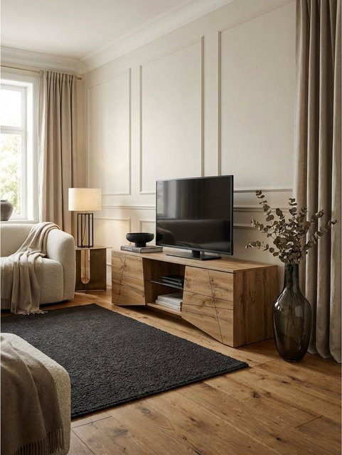 Modernes Lowboard KADIMA DESIGN in Eiche-Dekor mit Linienmuster, Farbe: Braun, B/T/H: 160 x 50 x 40 cm - Bild 1