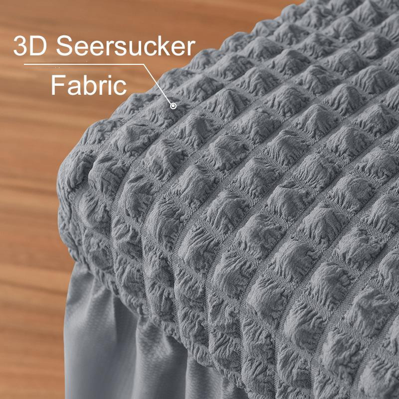 3D-Seersucker-Stuhlbezug in Beige mit langer Rockform für Esszimmerstühle aus Stretch-Spandex - Bild 2