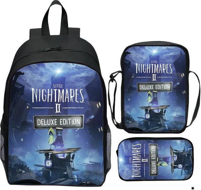 3er Set Schultaschen Little Nightmares 2 von Fancy Style Studio mit Rucksack, Umhängetasche und Federmäppchen in Blau - Bild 1