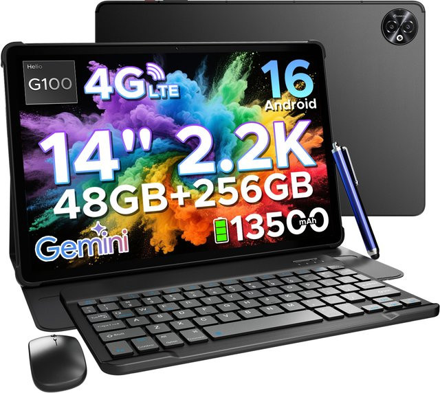 DOOGEE Tab E3 Max 2-in-1 Tablet Android 16 mit 14 Zoll 2.2K Display, 48GB RAM, 256GB ROM und 13500mAh Akku in Schwarz - Bild 1