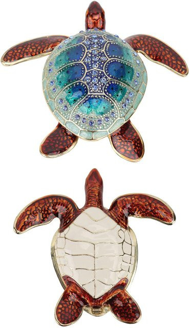 Igeteck Schmuckkästchen Schildkröte aus Metall in Grau mit Strass-Besatz und glänzender Meeresschildkröten-Optik - Bild 1