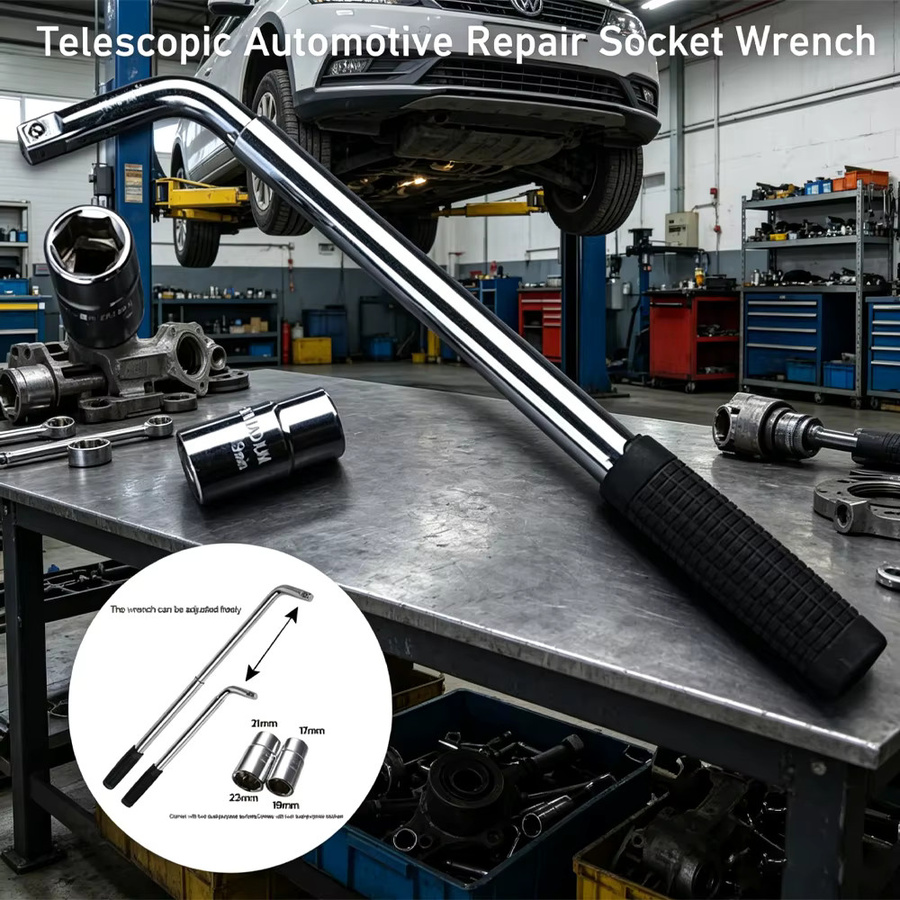 Teleskop-Radschlüssel Set mit Steckschlüsseln für die Autoreparatur in Silber, 17/19 mm und 21/23 mm - Bild 3