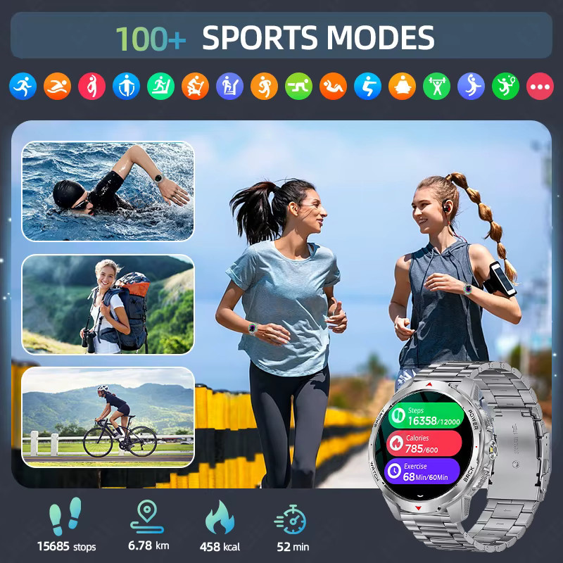 LIGE Smartwatch mit 1,7 Zoll Bildschirm, Bluetooth Anruf und Sprachassistent, 3ATM Wasserdicht, Sport und Fitness, Grau/Silber - Bild 5