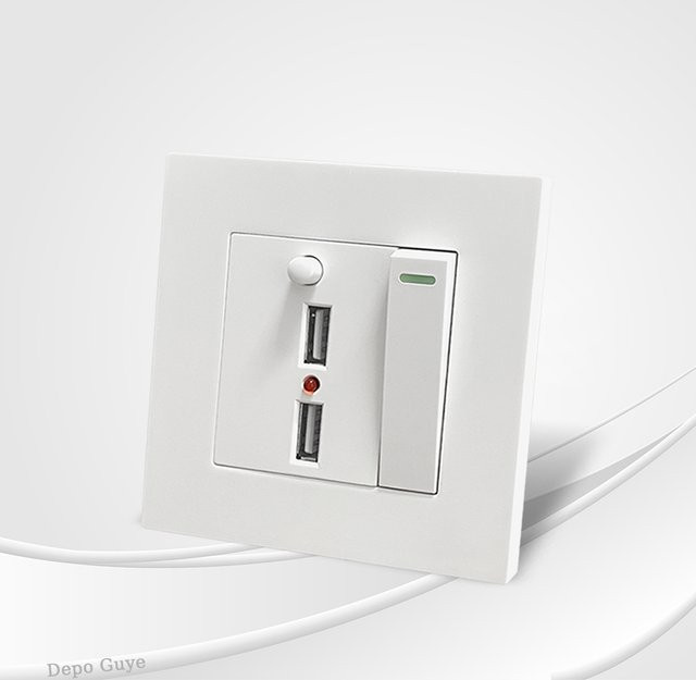Depo Guye Lichtschalter mit 2 USB-Ladebuchsen und LED-Licht, 1 Gang 2-Wege, Weiß - Bild 1