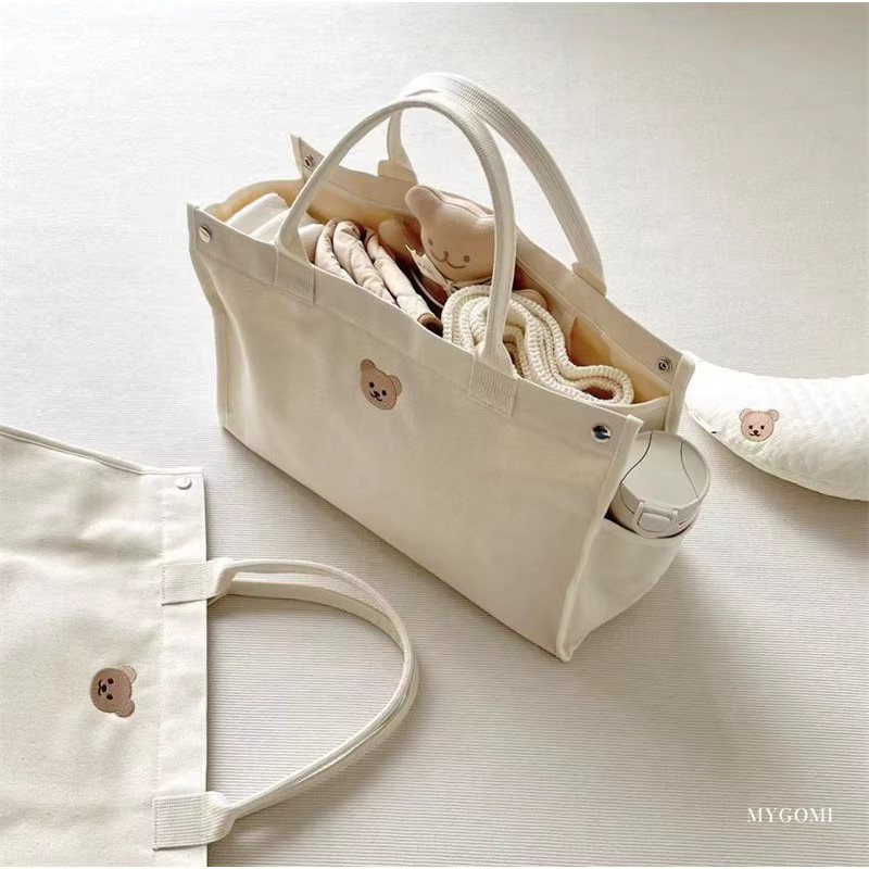 DANIVIVI Canvas Mama Tasche als Windel Organizer und Umhängetasche für Neugeborene in Weiß - Bild 3