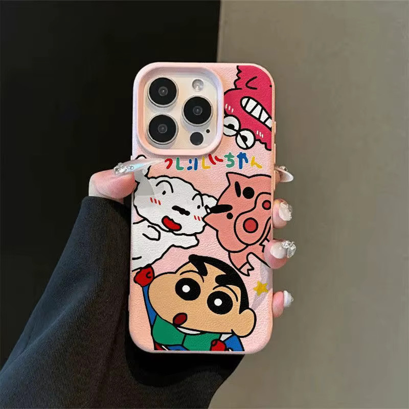 Potdemiel Handyhülle aus Imitat-Leder mit C-Crayon und S-ShinChan Design in Schwarz für iPhone 16 15 14 13 12 11 Pro Max Plus XS XR X - Bild 2