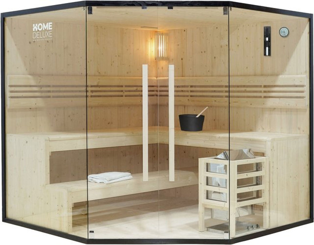 Home Deluxe Traditionelle Finnische Sauna SHADOW XL BIG aus Fichtenholz in Schwarz und Braun für bis zu 6 Personen, B/T/H: 200 x 200 x 190 cm - Bild 4