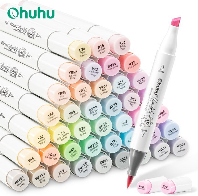 Ohuhu Honolulu Alkohol-Kunstmarker Set mit 48 Pastellfarben, nachfüllbare Doppelspitzen für Skizzen und Zeichnungen - Bild 1