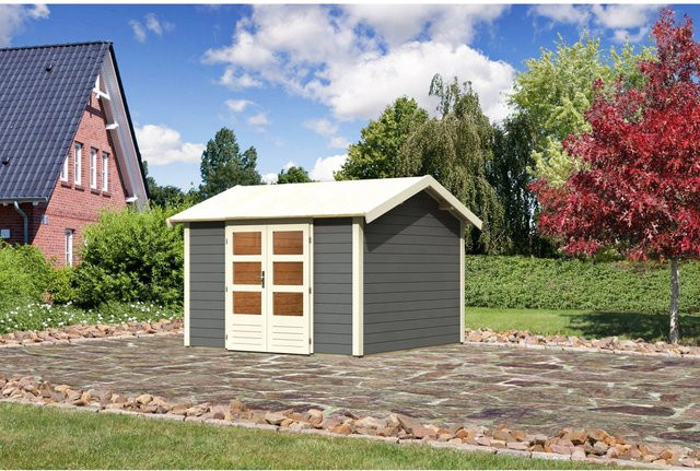 Karibu Holz-Gartenhaus Timra mit Satteldach in Terragrau, B/T: 300 x 300 cm - Bild 1