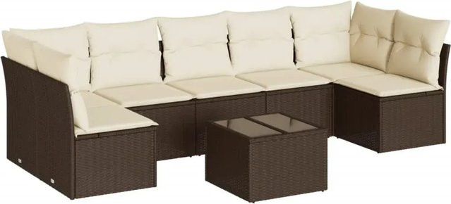 vidaXL 8-teilige Garten-Sofagarnitur in L-Form aus braunem Poly-Rattan mit Tisch und Kissen inklusive Stauraum - Bild 1