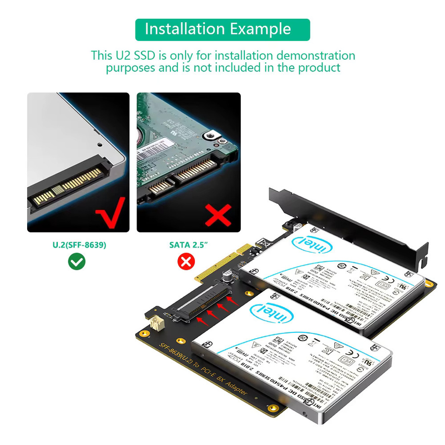 T.F.SKYWINDINTL Dualer U.2 SSD auf PCIe 4.0 x8 Adapter in Schwarz für 2 x U.2 SSD oder Soft RAID ohne Splitter-Funktion mit OS-Aufnahme-Unterstützung - Bild 4