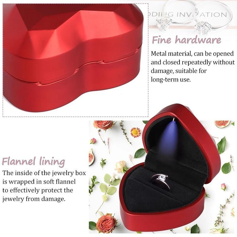 Blaues Samt-Schmuckdisplay Ringbox mit Herz-LED-Licht für Hochzeit, Verlobung und Jubiläum - Bild 3