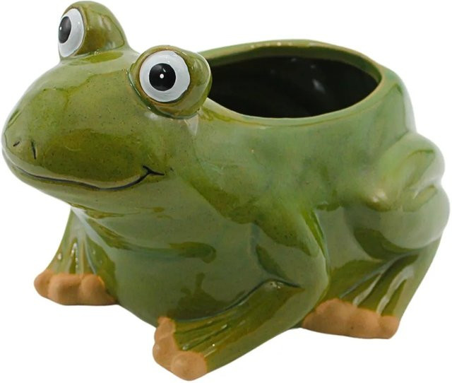 Dekohelden24 Keramik Übertopf mit Froschmotiv in Grün, B/T/H: 22 x 17 x 14,5 cm - Bild 1