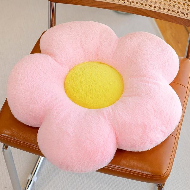 Yiran Furniture Blumen Kissen in Pink, rundes Florales Bodenkissen aus Polyester für Büro, Couch und Schlafzimmer, Durchmesser: 35 cm - Bild 1