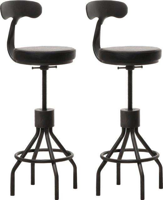 2er-Set Barhocker MCW N22 in Schwarz, höhenverstellbare Barstühle aus Stahl und Kunstleder im Industrial-Design - Bild 1