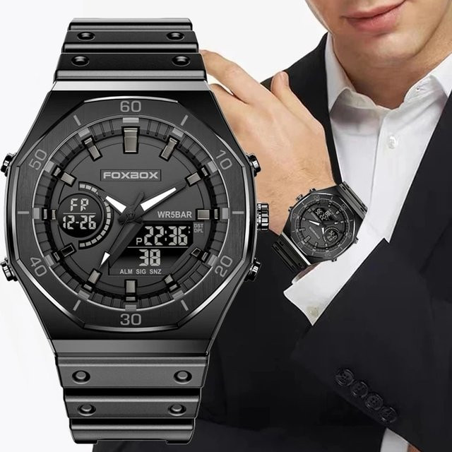 LIGE Armbanduhr Chronograph, Quarz, Analog-Digital, Silikon, Schwarz, Herren - Bild 1