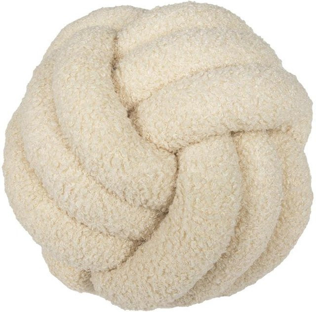 Handgewebtes geknotetes Ballkissen aus Baumwolle als Kaschmirrollenkissen für dein Sofa und Wohnzimmer, Farbe: Beige, Durchmesser: 28 cm - Bild 1
