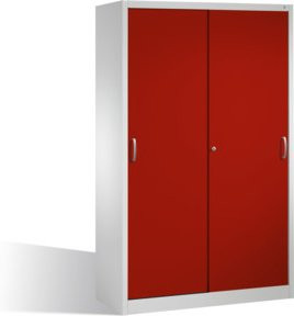 C+P Werkzeugschrank mit Schiebetüren und 4 Innenböden, Front Rubinrot, Korpus Lichtgrau, H: 195 cm, B: 120 cm, T: 60 cm - Bild 1