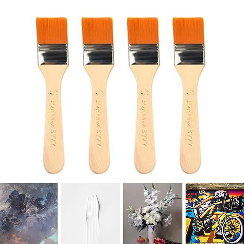 4er Set Haar-Malpinsel mit Holzgriffen für Acryl, Öl und Aquarell in Mehrfarben - Bild 2