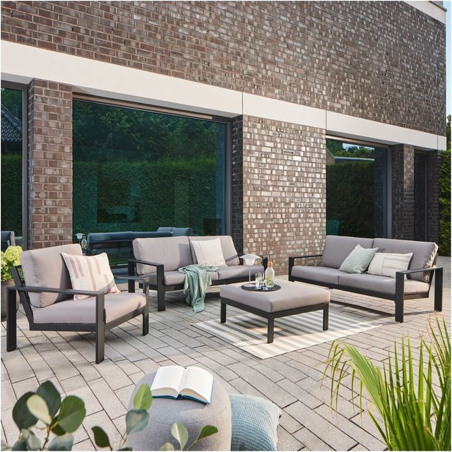 HOME DELUXE Gartenlounge RIO XL aus pulverbeschichtetem Aluminium in Anthrazit inklusive Polster - Bild 1