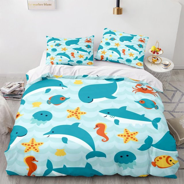 Bettwäsche Set Unterwasserwelt Königin mit Cartoon Ozean Tieren und Korallen, Multicolor, B/T: 135 x 200 cm - Bild 1