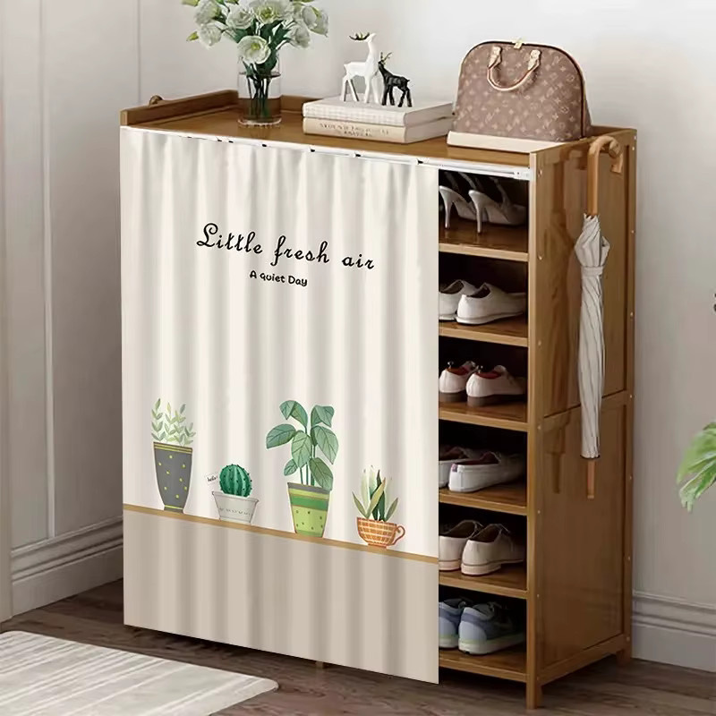 VIKAMA Nordic Art Abdeckvorhang für Schuhschrank und Wohnzimmer mit floralem Design in Weiß - Bild 1