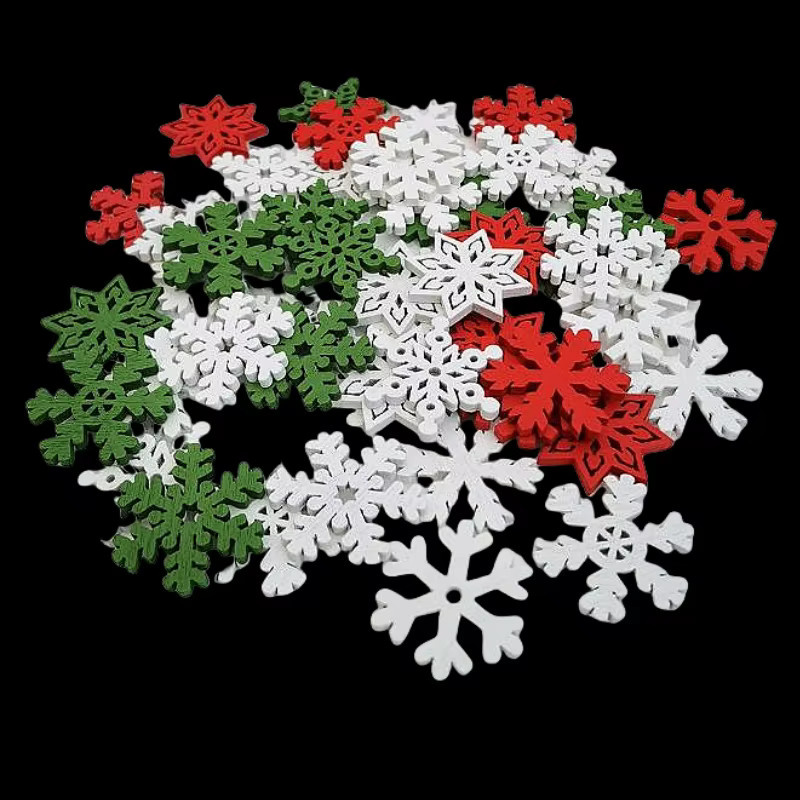 50 Stück Holzscheiben in Schneeflocken-Design für Weihnachts-Bastelarbeiten und Scrapbooking, gemischt, Mehrfarbig, Durchmesser: 20 mm und 25 mm - Bild 3