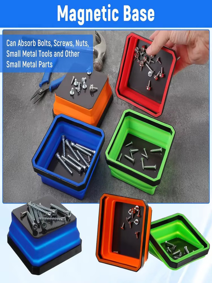 Magnetische Silikon-Schrauben-Organizer-Box als faltbare Ablage für Schrauben, Muttern und Hardware-Zubehör in Grün und Multicolour - Bild 1