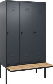 C+P Spind Classic PLUS Garderobenschrank mit Sitzbank, 3 Abteile, Anthrazit/Schwarz, B/T/H: 212 x 120 x 81,5 cm - Bild 1