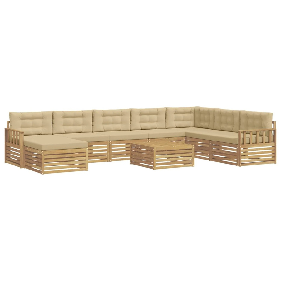 vidaXL Outdoor-Sofagarnitur 9-teilig aus Akazie in U-Form, Farben Weiß, Beige und Braun, mit Polstern und Armlehnen - Bild 2