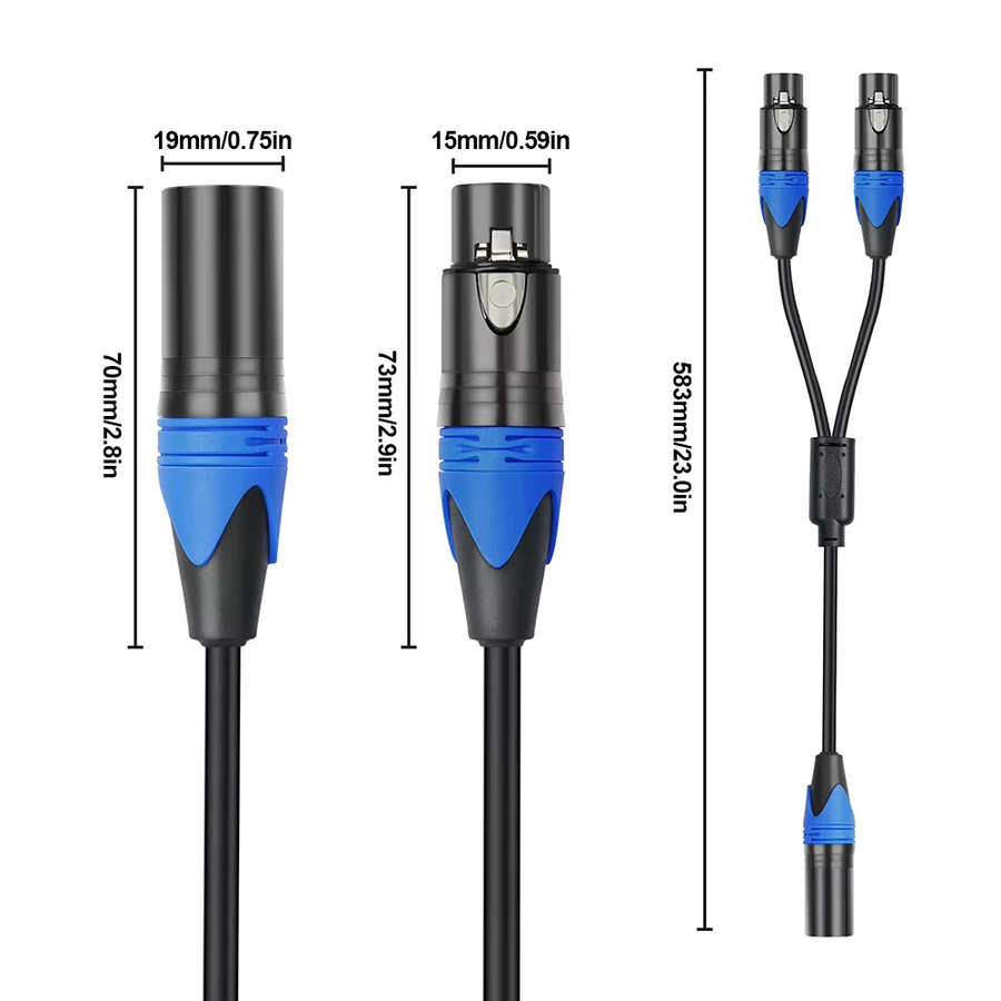 XLR-Splitterkabel Schwarz 50 cm mit 1 XLR-Buchse auf Dual-XLR-Stecker für Mikrofone, Mixer und Verstärker - Bild 6