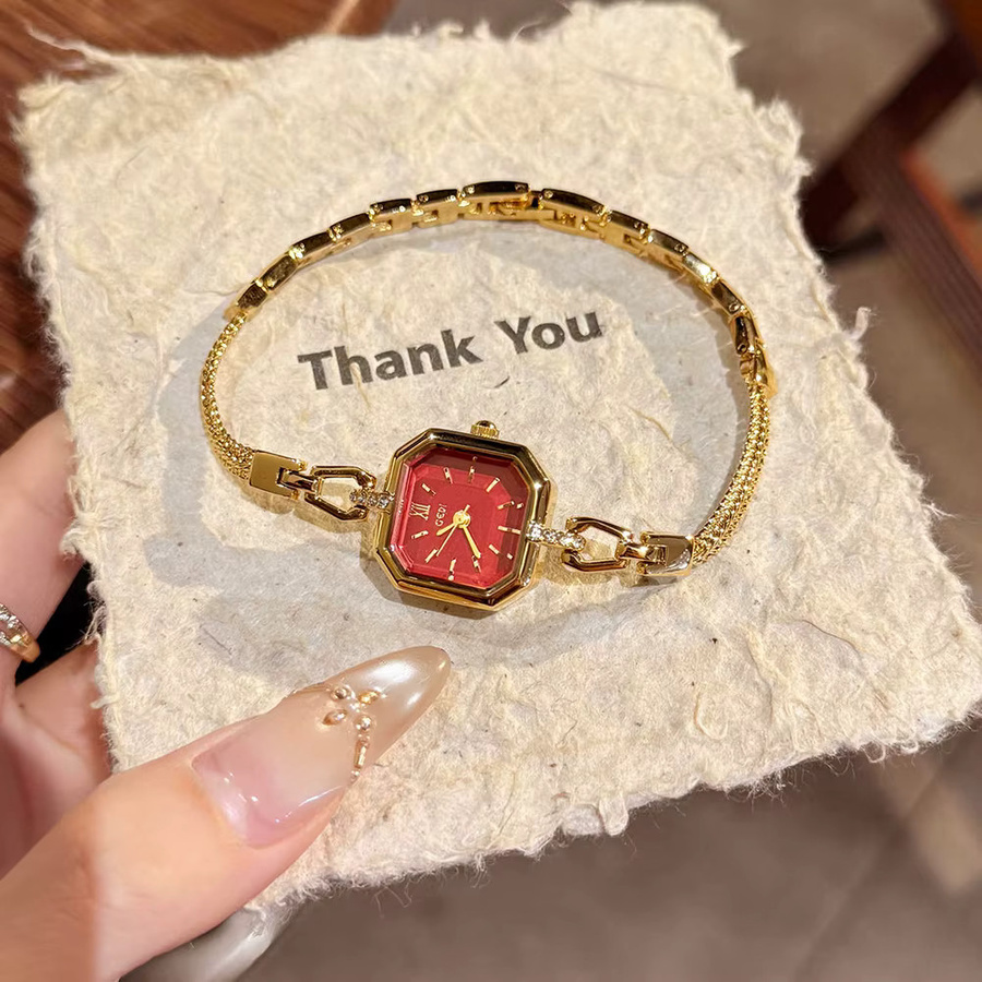 GEDI Armbanduhr, Quarz, Edelstahl, Gold, rotes Zifferblatt, Damen - Bild 4
