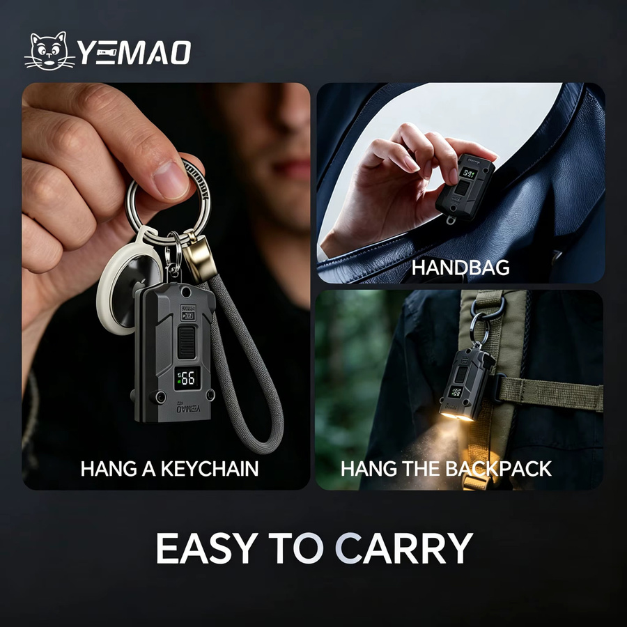 YEMAO M12 EDC Schlüsselanhänger-Taschenlampe mit 300 Lumen, USB-C aufladbar und Leistungsanzeige - Bild 4