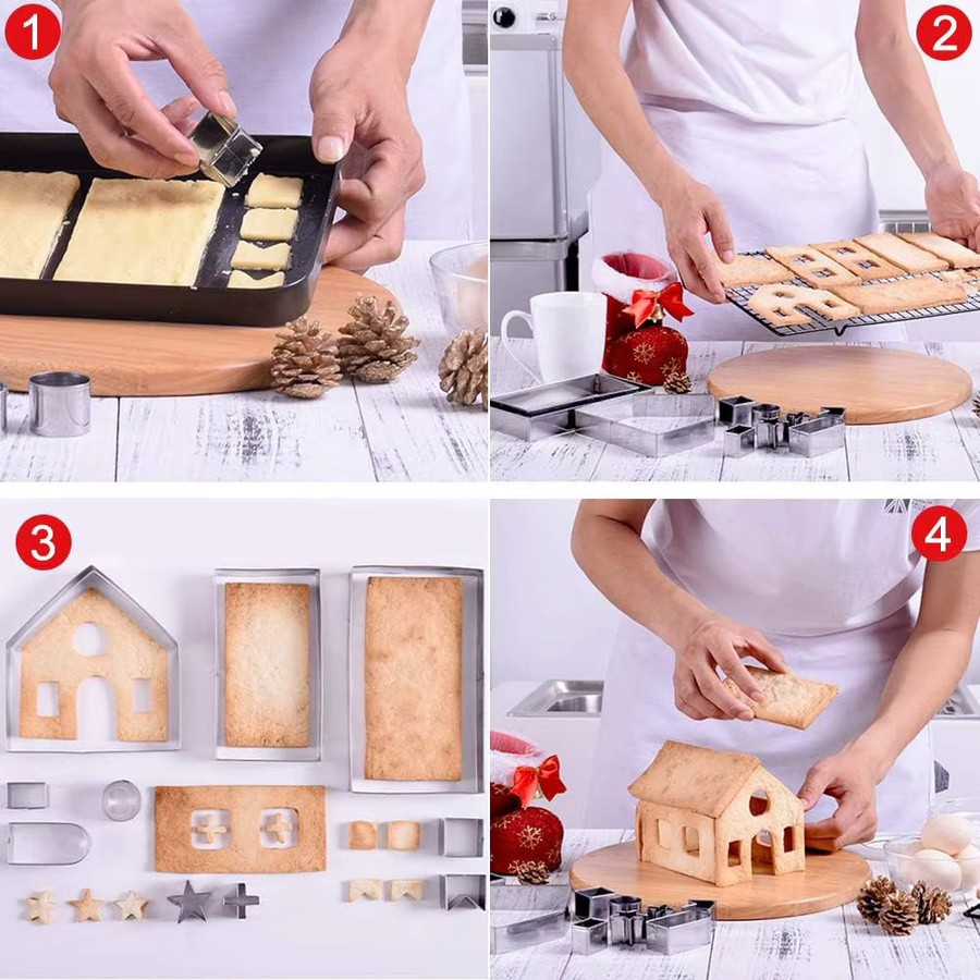 LMETJMA 10-teiliges Weihnachts-Ausstecher-Set aus Edelstahl in Silber für Lebkuchenhaus, Kuchen und Kekse - Bild 2