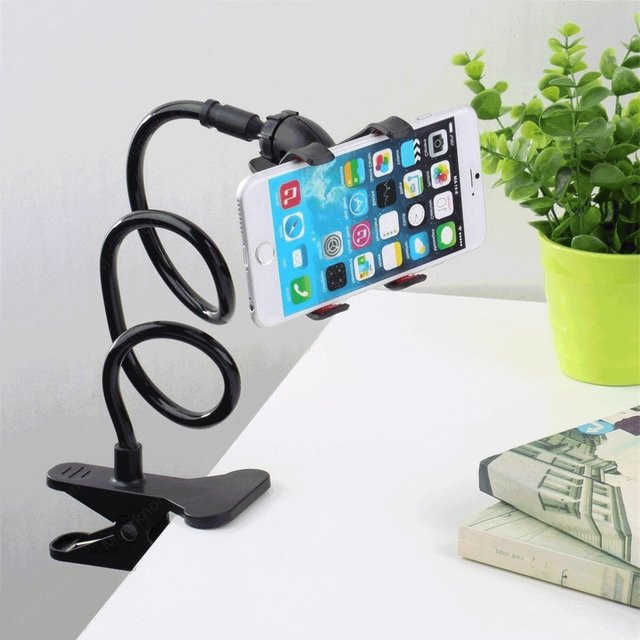 Universelle Handy Halterung mit langem Arm für Desktop und Bett, rote Smartphone Klemmhalterung kompatibel mit iPhone, Xiaomi, Huawei und Samsung - Bild 1
