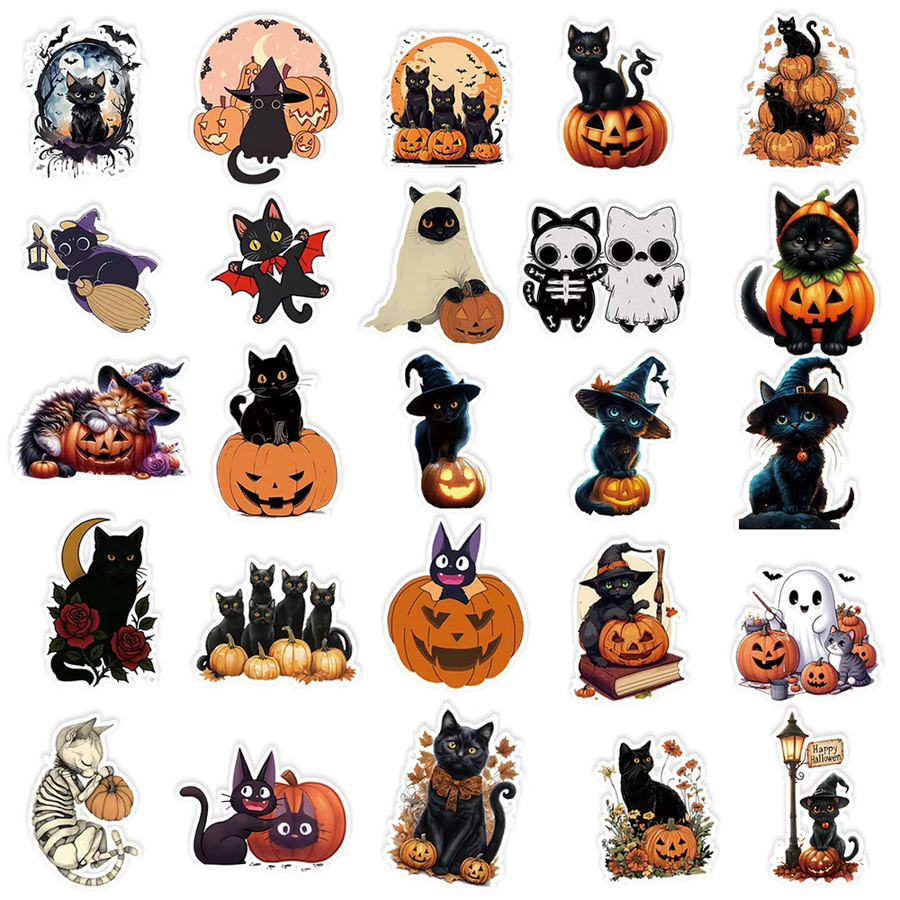 Wasserdichte Halloween Aufkleber mit schwarzer Katze, transparente Cartoon Sticker für Laptop, Telefon und Auto, Farbe Schwarz - Bild 4