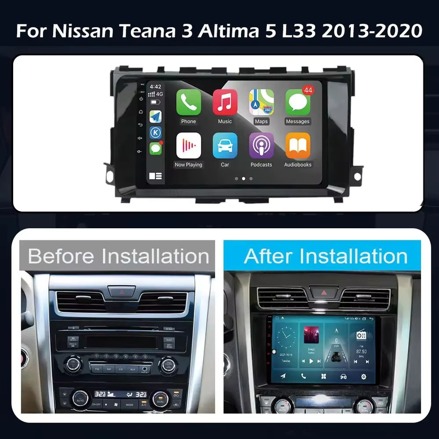 Junda Navi Android 16 Autoradio mit Multimedia-Videoplayer, Navigation, GPS und Wireless Carplay für Nissan Teana 3, Altima 5 L33 (2013 - 2018), Schwarz - Bild 1