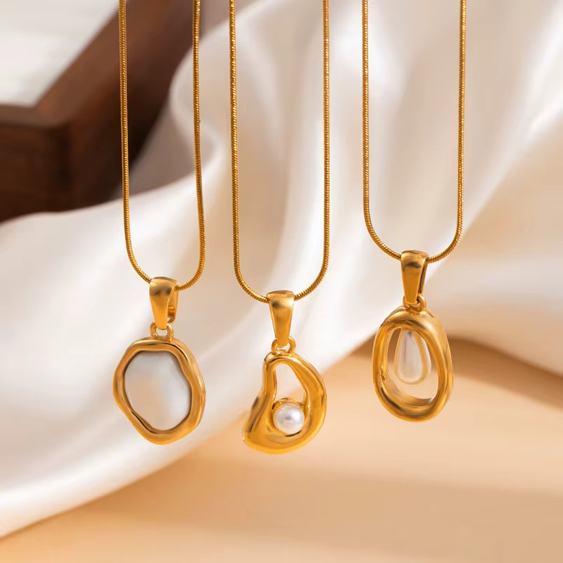 ANENJERY Halskette Edelstahl, Perle, Gold, Damen - Bild 2