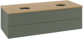 V&B Waschtischunterschrank Antao mit Frontstruktur und Beleuchtung, Eiche honig und grün lackiert, B/T/H: 120 x 50 x 50 cm - Bild 1