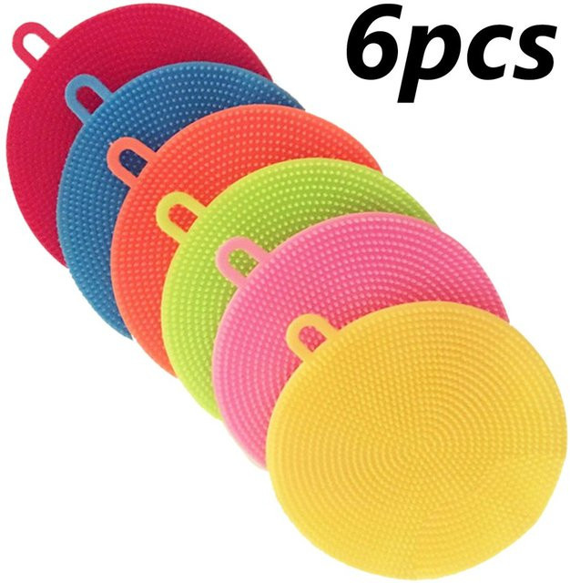 6er-Set Venlohome Silikon Reinigungspinsel und Scheuerpads in Mehrfarbig für Küche und Geschirr - Bild 1