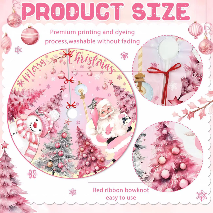VIKAMA Weihnachtsbaumkleid in Pink mit Weihnachtsmann und Schneemann als Dekoration für drinnen und draußen - Bild 2