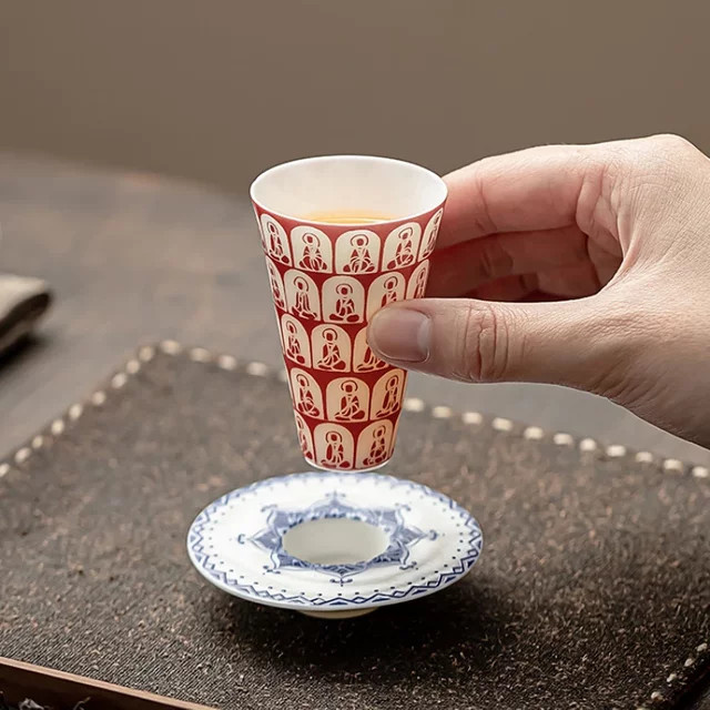 Dunhuang Thousand Buddha Teetasse Set aus Keramik mit Untersetzer für Kung Fu Tee - Bild 1