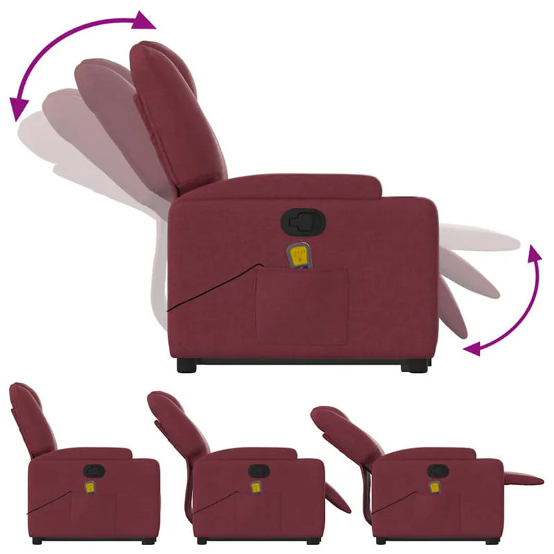 vidaxl Aufstehhilfe Massagesessel für Senioren, verstellbar, Farbe: Rot, Stoffbezug - Bild 8