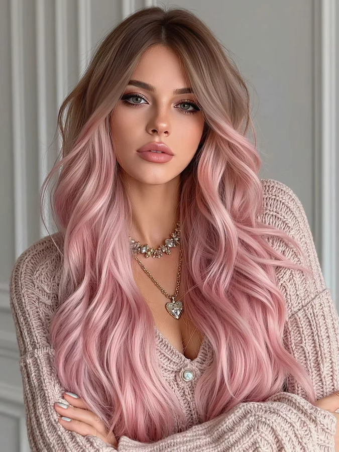 EASIHAIR Synthetische Perücke, rosa gewellt, lang, Damen - Bild 3