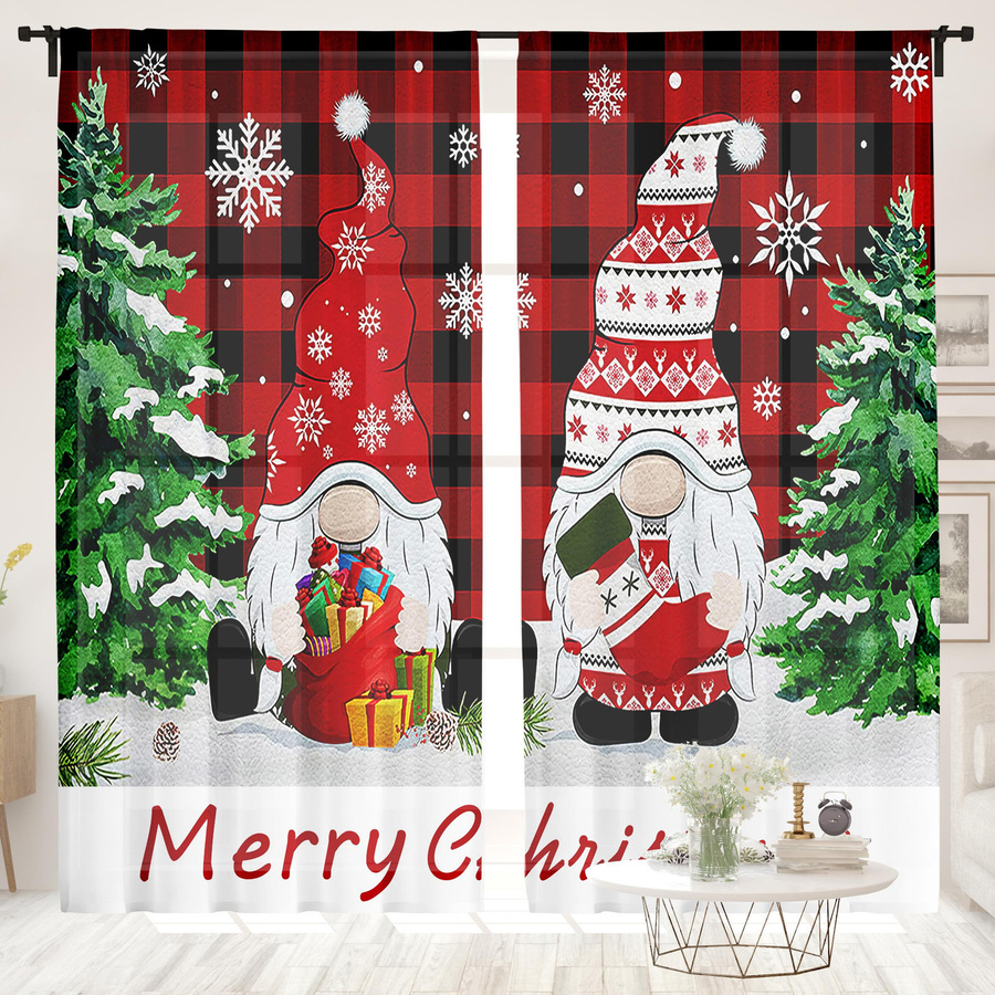 Set aus 2 lichtblockierenden Vorhängen mit Weihnachtsgnomen und Schneeflocken-Design aus Polyester für Wohnzimmer, Schlafzimmer oder Küche, Breite: 100 cm, Höhe: 70 cm - Bild 2