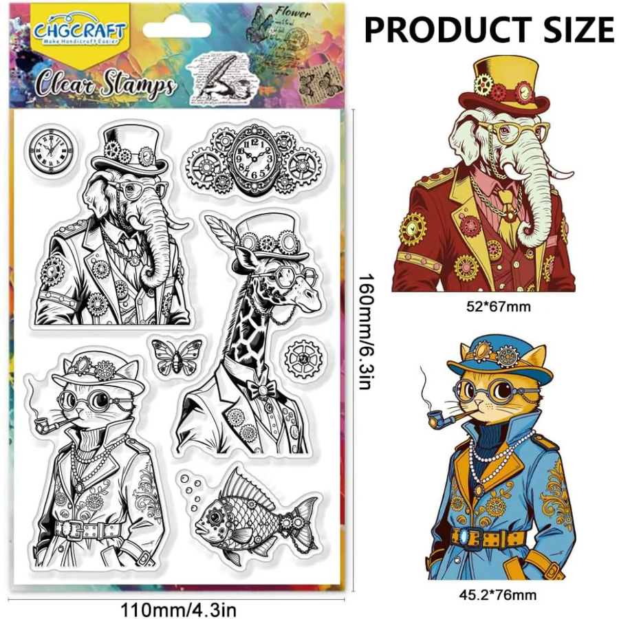 Transparenter Stempel mit Punk-Tier-Muster im Steam-Stil aus Kunststoff - Bild 2